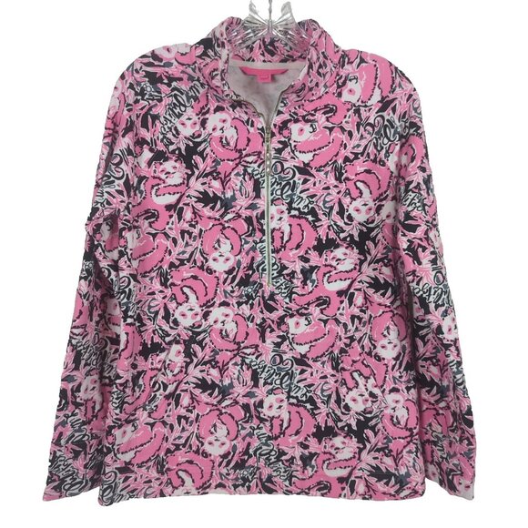 Lilly Pulitzer Tops - Lilly Pulitzer Hangin With My Boo Skipper Pink Sz M Terry 1/2 Zip Sweatshirt Top